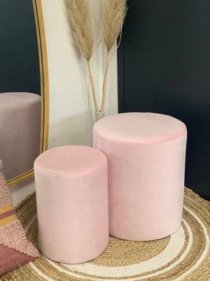 Lot 2 poufs encastrables rond Velvet rose