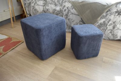 Lot 2 poufs Vintage velours bleu marine navy l.36 x H.35 cm + l.26 cm x H.27 cm