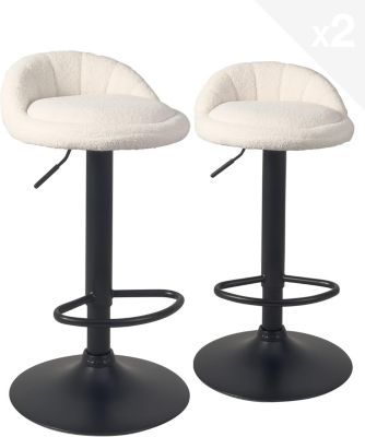 Lot 2 Tabourets De Bar-cuisine Bouclette Pivotant Hauteur Réglable Pied Noir SATI+  (blanc)