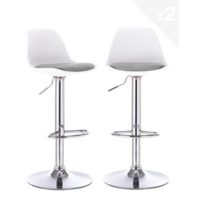 Lot 2 Tabourets De Bar Design Coussin Simili Pivotant Hauteur Réglable SIG (blanc Gris)