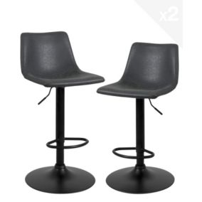 Lot 2 Tabourets De Bar Industriels Simili Rembourré Effet Vintage Pivotant Hauteur Réglable Helio