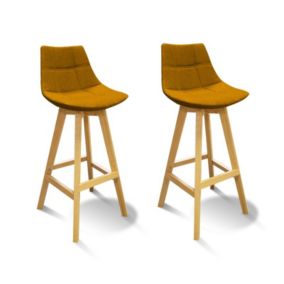 Lot 2 Tabourets de bar jaune style scandinave - WENDY