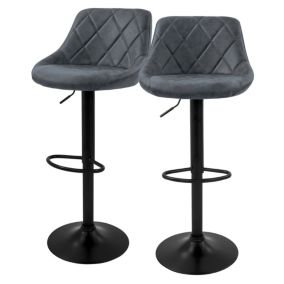 Lot 2 tabourets de bar rembourrées en simil anthracite hauteur réglable 62-82cm