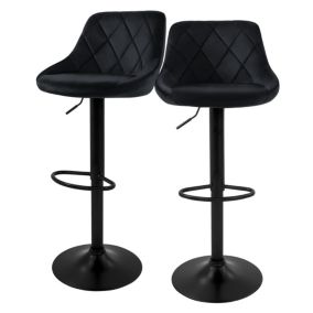Lot 2 tabourets de bar rembourrées velours chaise noir hauteur réglable 62-82cm