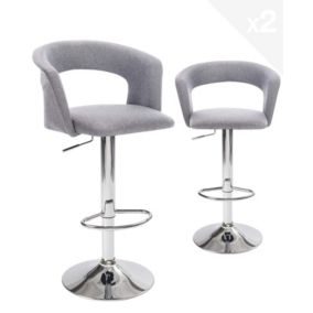 Lot 2 Tabourets De Bar Siège Tissu Rembourré Dossier Accoudoirs Pivotant Hauteur Réglable AYO (gris)