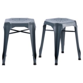 Lot 2 tabourets métal gris avec perforations sur l'assise - METALICA