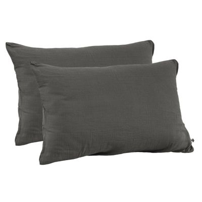 Lot 2 taies d'oreillers 50x70 cm double gaze de coton gris - PEPA 2