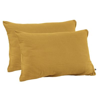 Lot 2 taies d'oreillers 50x70 cm double gaze de coton jaune - PEPA 2