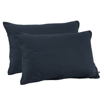 Lot 2 taies d'oreillers 50x70 double gaze de coton bleu nuit - PEPA 2