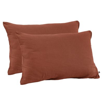 Lot 2 taies d'oreillers 50x70 double gaze de coton terracotta - PEPA 2
