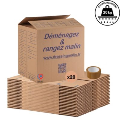 Lot 20 Cartons Livres 34x26x32 cm + Adhésif 68m - Déménagement Archives - Fabriqué en France - Robuste
