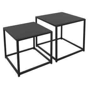 Lot 2x tables d'appoint noir tables basse carré de salon 40x40x40 cm/35x35x35 cm