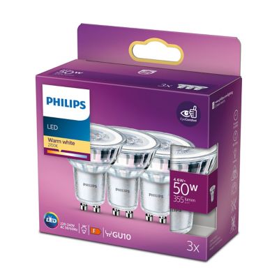 Lot 3 ampoules LED 4,5W 50W GU10 Blanc chaud Philips