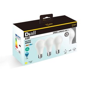 Lot 3 ampoules LED à filament dépolie GLS E27 1521lm 10.5W = 100W Ø7cm IPX4 Diall blanc neutre