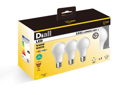 Lot 3 ampoules LED à filament GLS E27 1521lm 11.2W = 100W Ø7cm IPX4 Diall blanc chaud