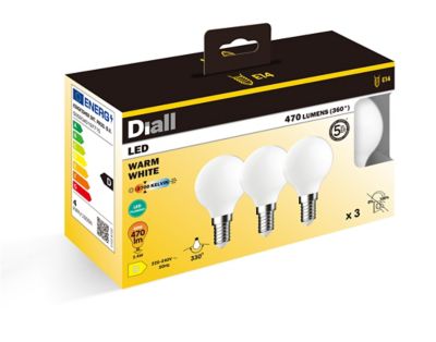 Lot 3 ampoules LED à filament mini globe E14 470lm 3.4W = 40W Ø4.5cm IPX4 Diall blanc chaud