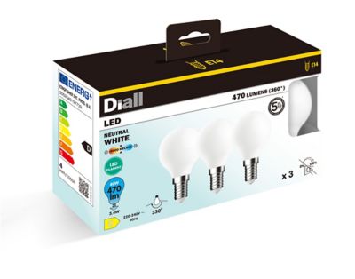 Lot 3 ampoules LED à filament mini globe E14 470lm 3.4W = 40W Ø4.5cm IPX4 Diall blanc neutre