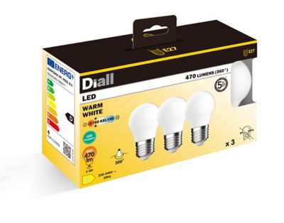 Lot 3 ampoules LED à filament mini globe E27 470lm 3.4W = 40W Ø4.5cm IPX4 Diall blanc chaud