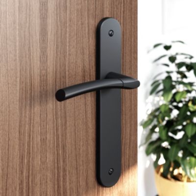 Lot 3 ensembles poignée sur plaque rond GoodHome Hirel effet nickel mat noir L.128mm x l.40mm entraxe 195mm