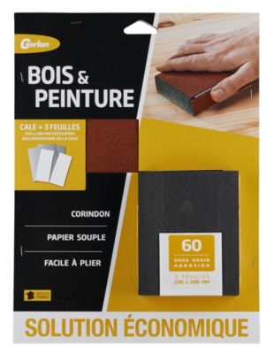 Lot 3 feuilles d'abrasif corindon gros grain + 1 cale