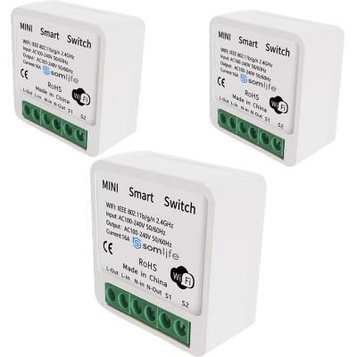 Lot 3 Interrupteurs intelligent SomLife  WiFi 16A MiniSmart Switch Wi-Fi connecté,application Tuya/SmartLife,Alexa,Google Home