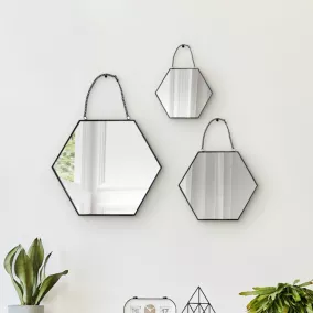 Lot 3 miroirs hexagonaux noir 15x15 cm, 20x20 cm, 25x25 cm Dada Art