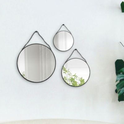 Ensemble de miroirs muraux encadrés HomCom ronds en bois naturel, 3
