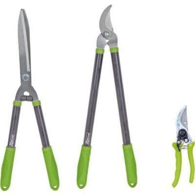 Lot 3 outils de jardinage coupants : secateur 8 + cisaille haies + coupe branches