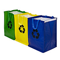 Lot 3 sacs de recyclage ménagers l.31 x H.44 cm bleu, vert et jaune