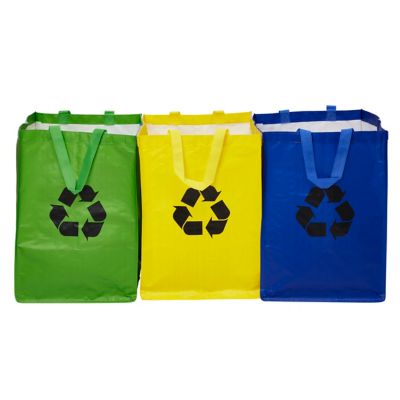 Lot 3 sacs de recyclage ménagers l.31 x H.44 cm bleu, vert et jaune