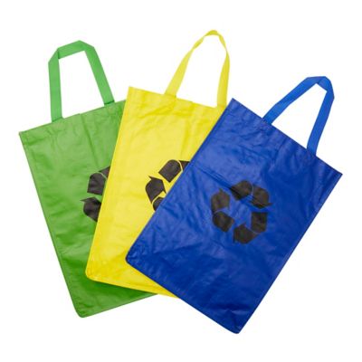 Lot 3 sacs de recyclage m nagers l.31 x H.44 cm bleu vert et jaune