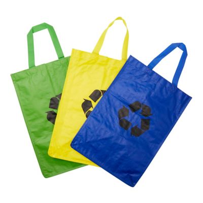 Lot 3 sacs de recyclage ménagers l.31 x H.44 cm bleu, vert et jaune