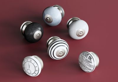 Lot 4 boutons de meuble arrondi Porcelaine Vras GoodHome noir et blanc Ø3.8 cm