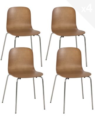Lot 4 Chaises de Cuisine design Retro Siège Bois Pieds Chrome Rio (bois Foncé)