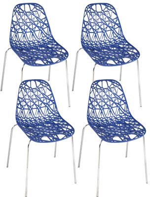 Lot 4 Chaises de Cuisine design Siège dentelle Nid D'abeille Pieds Chrome IKO (bleu)