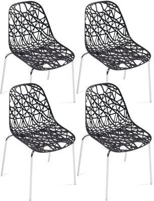 Lot 4 Chaises de Cuisine design Siège dentelle Nid D'abeille Pieds Chrome IKO (noir)