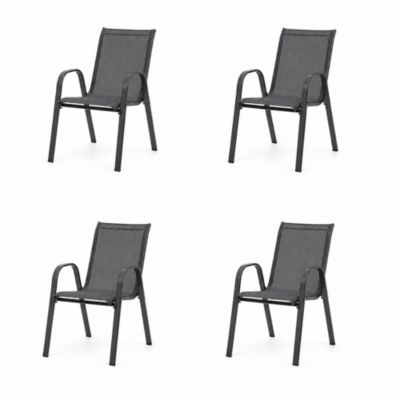 Lot 4 chaises de jardin textilène empilables avec accoudoirs, structure métal 54,5x64x90 cm, 150 kg - gris