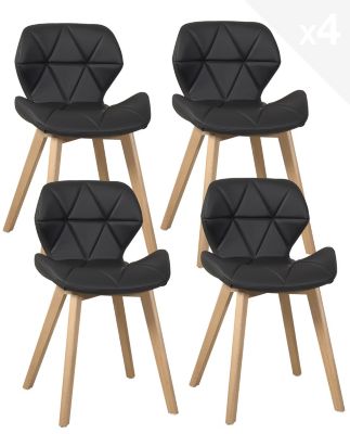 Lot 4 Chaises Scandinaves Simili Matelassé Rembourré Pieds Bois Clair FATI (noir)