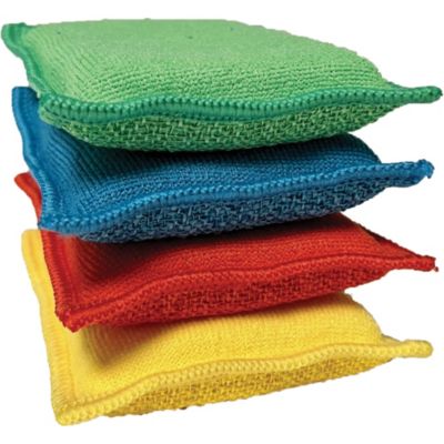 Lot 4 éponges en microfibre recyclée double-face Virtu'O Clean Liseré Vert - jaune, bleu, vert, rouge L.16 x l.10 cm