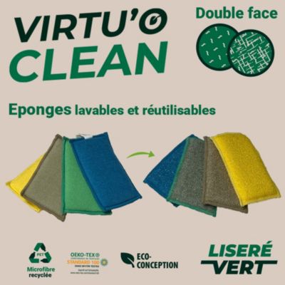 Lot 4 éponges microfibre double-face Virtuo clean Passat jaune, bleu, vert, beige L.22 x l.10 cm