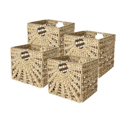 Lot 4 paniers pliables jonc de mer motif soleil 31 x 31 x 31 cm