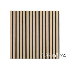 Lot 4 Panneaux Muraux Acoustiques en Bois - 60x60cm- Chêne Clair - A Lattes - Panneau Tasseau de Bois Naturel