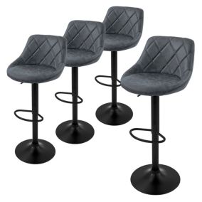 Lot 4 tabourets de bar rembourrées en simili anthracite hauteur réglable 62-82cm