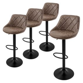 Lot 4 tabourets de bar rembourrées en simili marron hauteur réglable 62-82 cm