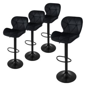 Lot 4 tabourets de bar rembourrées velours chaise noir hauteur réglable 59-79cm