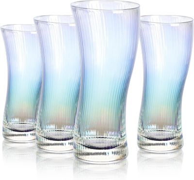 Lot 4 Verres Ondulés 380ml Verre Borosilicate Artisan