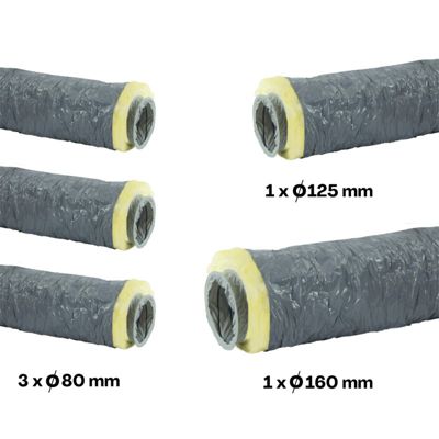 Lot 5 gaines isolées PVC 6 mètres (3x80+1x125+1160) pour VMC hygroréglable