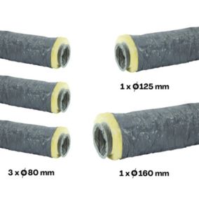 Lot 5 gaines isolées PVC 6 mètres (3x80+1x125+1160) pour VMC hygroréglable