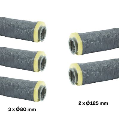 Lot 5 gaines isolées PVC 6 mètres (3x80+2x125) pour VMC autoréglable