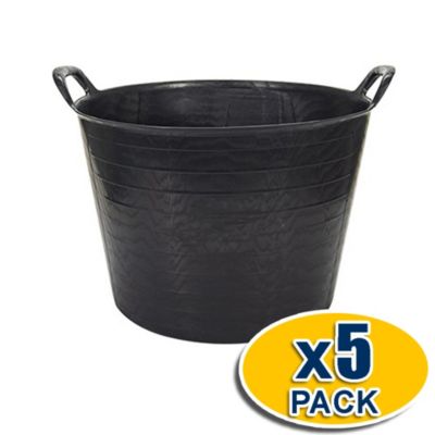 Lot 5 panier avec poignées renforcées (Noir, 42L). Flexible et résistante : jardinage, construction, blanchisserie, agriculture